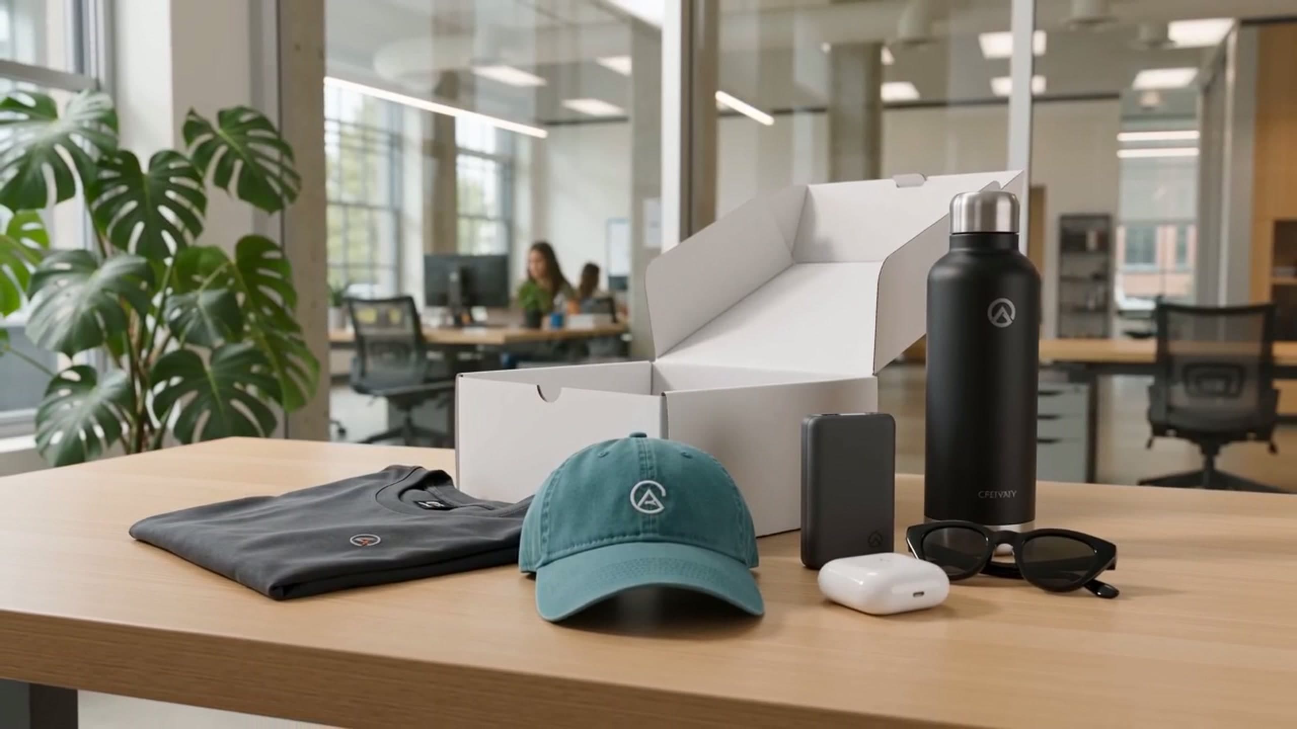 Branded onboarding kit with apparel, drinkware and accessories produced by Ideal Promotions